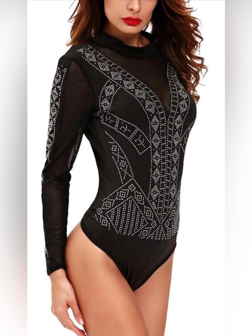 VENUS Black Long-Sleeve Studded Bodycon top